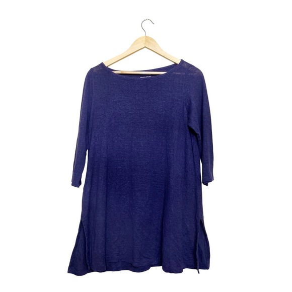 Eileen Fisher Tops - Eileen Fisher Organic Linen Tunic Top Purple 3/4 Sleeve Boat Neck S18IZO Small